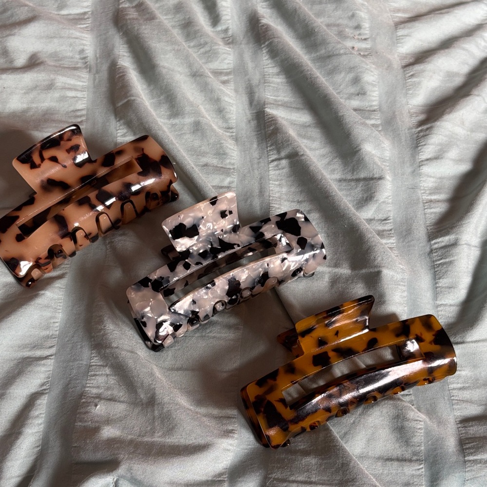 Set of Three Tortoise Shell Claw Clips